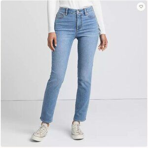 Land's End Recover Denim Indigo Tide Blue Mid Rise Slim Leg Jean Sz 14